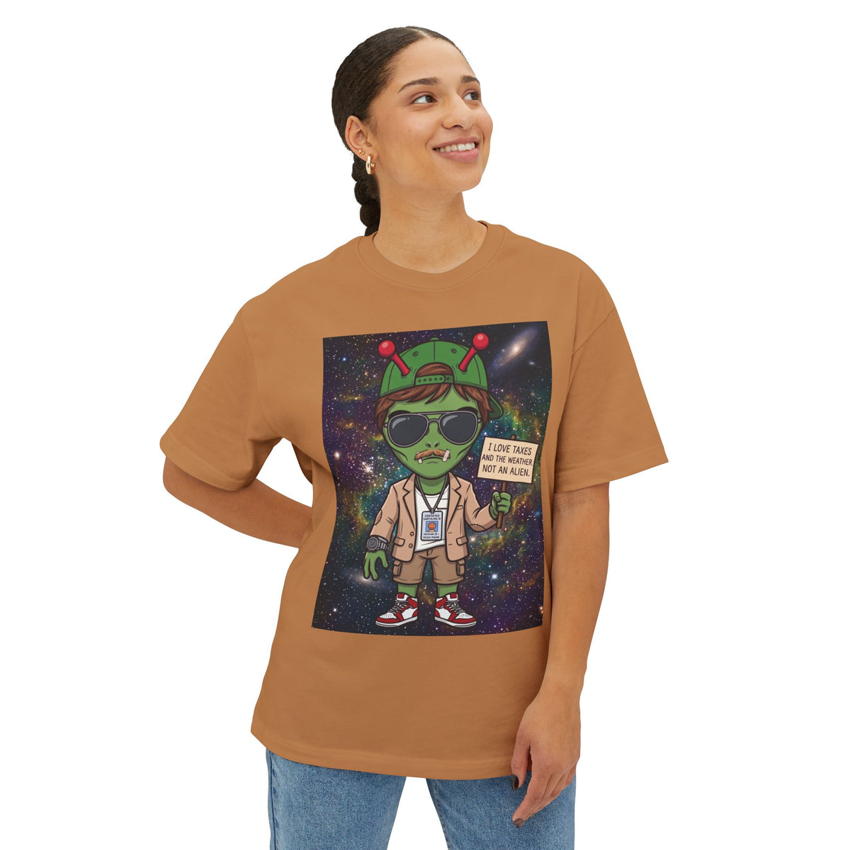 Alien Tourist Tee — "I Love taxes and the weather. Not an Alien" Graphic T-Shirt