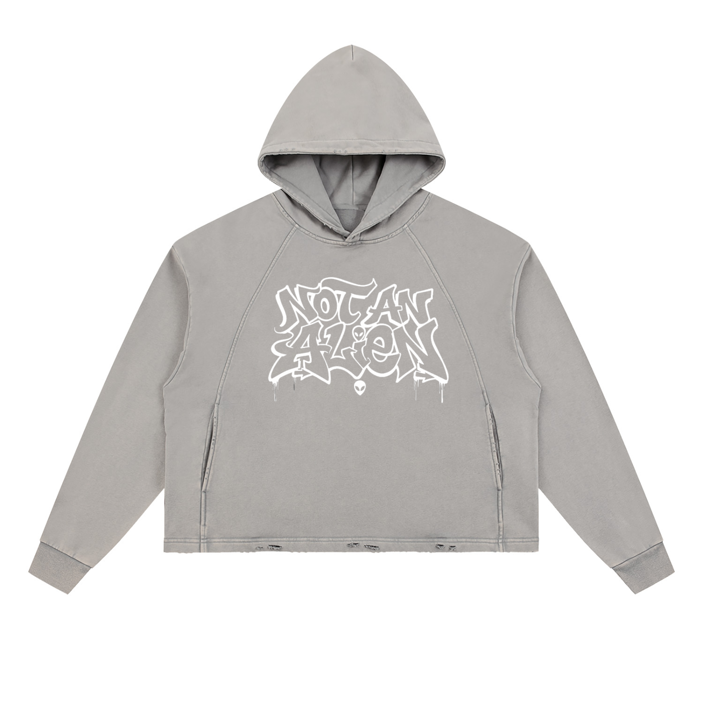 Vintage Washed Frayed-Hem Hoodie
