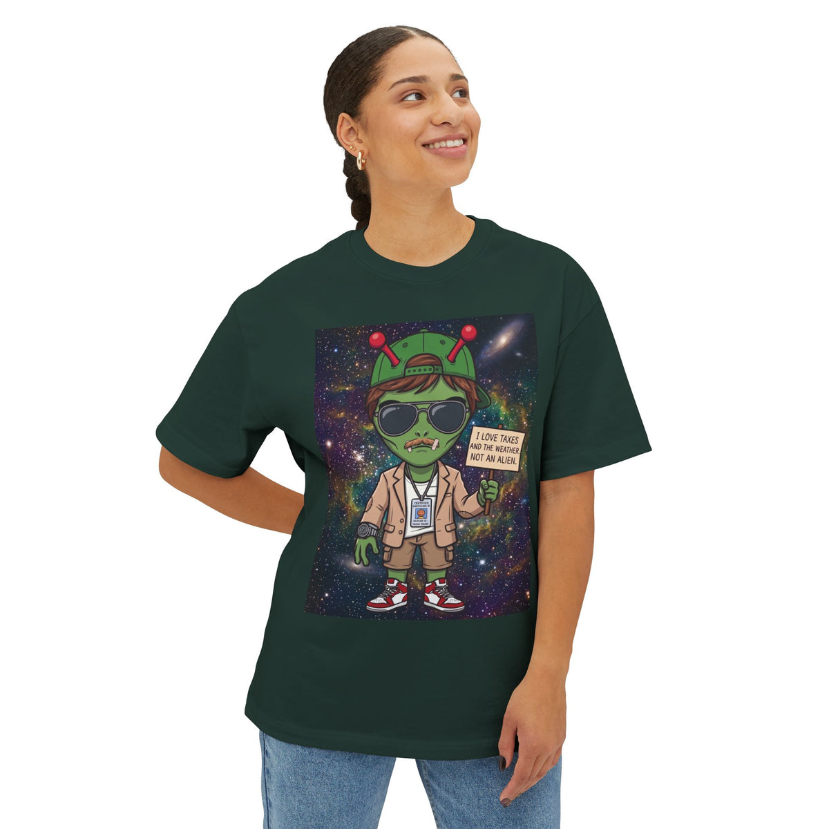Alien Tourist Tee — "I Love taxes and the weather. Not an Alien" Graphic T-Shirt