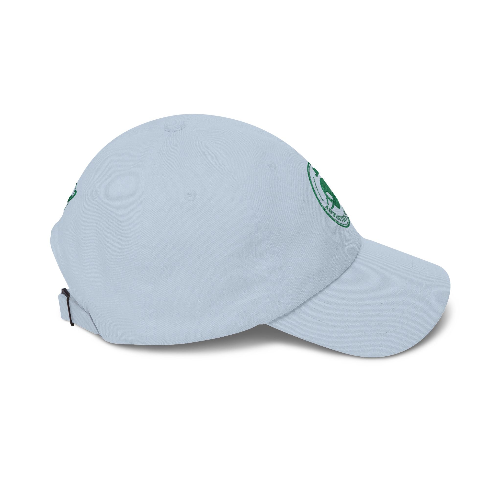Abductees Apparel Dad Cap – Vintage Green Space Emblem Baseball Hat-Hugh Mann on right side of hat