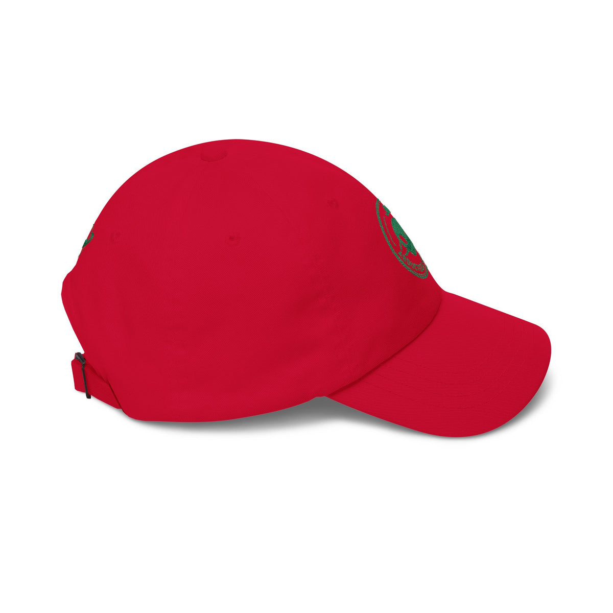 Abductees Apparel Dad Cap – Vintage Green Space Emblem Baseball Hat-Hugh Mann on right side of hat